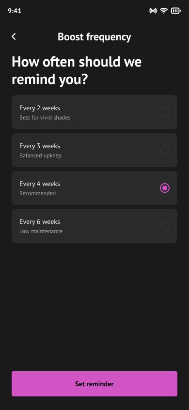 Reminder interval — every two, three, four or six weeks, with four weeks recommended
